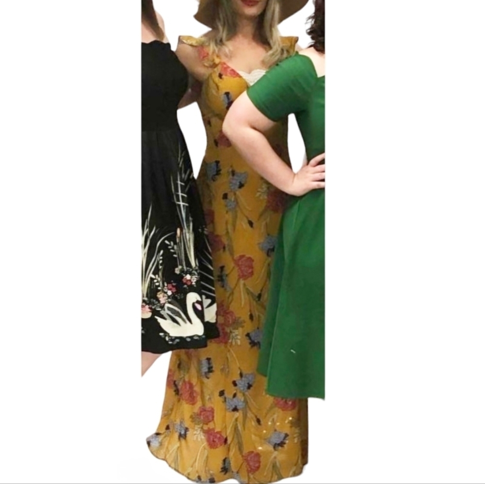 JAPANA Maxi Dress Open Back Floral Gold/Pinks/Blues Women's Size S‎ - Picture 12 of 12